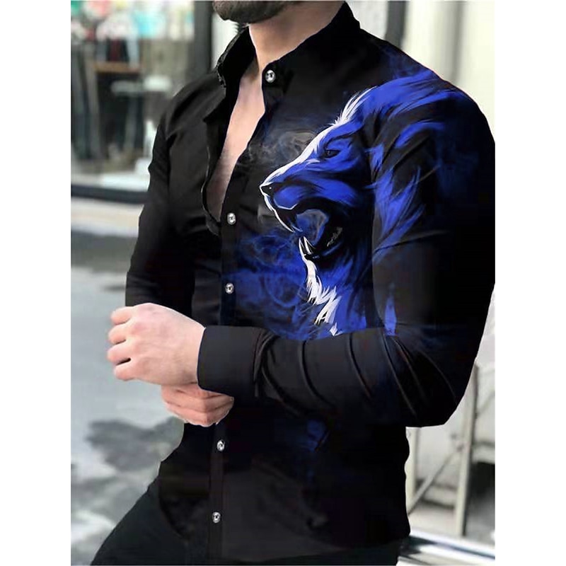 Men's Animal Lion Shirt Button Up Shirt Long Sleeve Fashion Designer Casual Daily Holiday Going out Spring & Summer Turndown 3D Print Button-Down Yellow Red Blue Green2