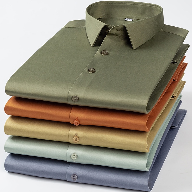 Men's Dress Shirt Collared Shirt Non Iron Shirt Button Up Shirt Plain Wedding Party Wine Black White Yellow Long Sleeve Square Neck All Seasons Clothing Apparel - Main Image