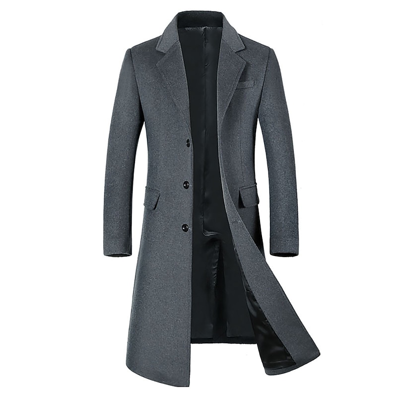 Men's Winter Coat Wool Coat Overcoat Outdoor Office Winter Fall Polyester Windproof Warm Outerwear Clothing Apparel Notch lapel collar