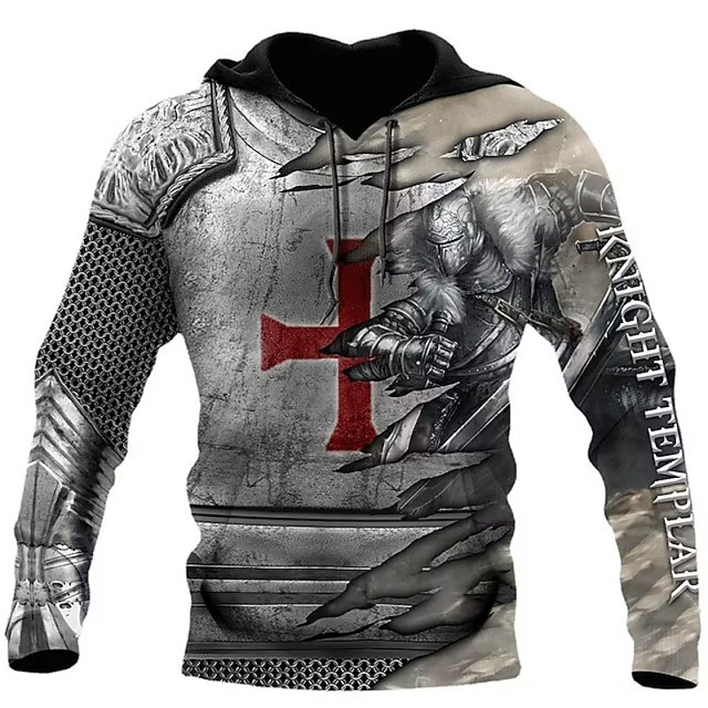 Men's Knights Templar Graphic Prints Cross Viking Hoodie Hoodies Sweatshirt Streetwear Designer Long Sleeve Hooded Daily Sports Gray Print Spring &  Fall Designer