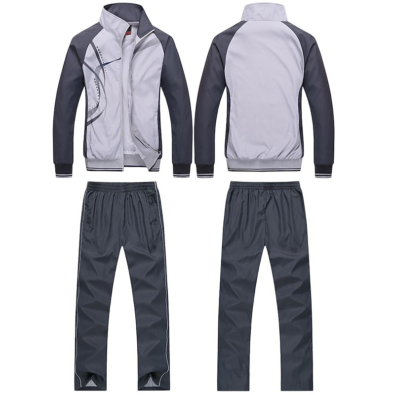 Men's Tracksuit Sweatsuit 2 Piece Full Zip Street Spring Long Sleeve Stand Collar Waterproof Windproof Lightweight Walking Jogging Training Sportswear Activewear Stripes Black White Yellow