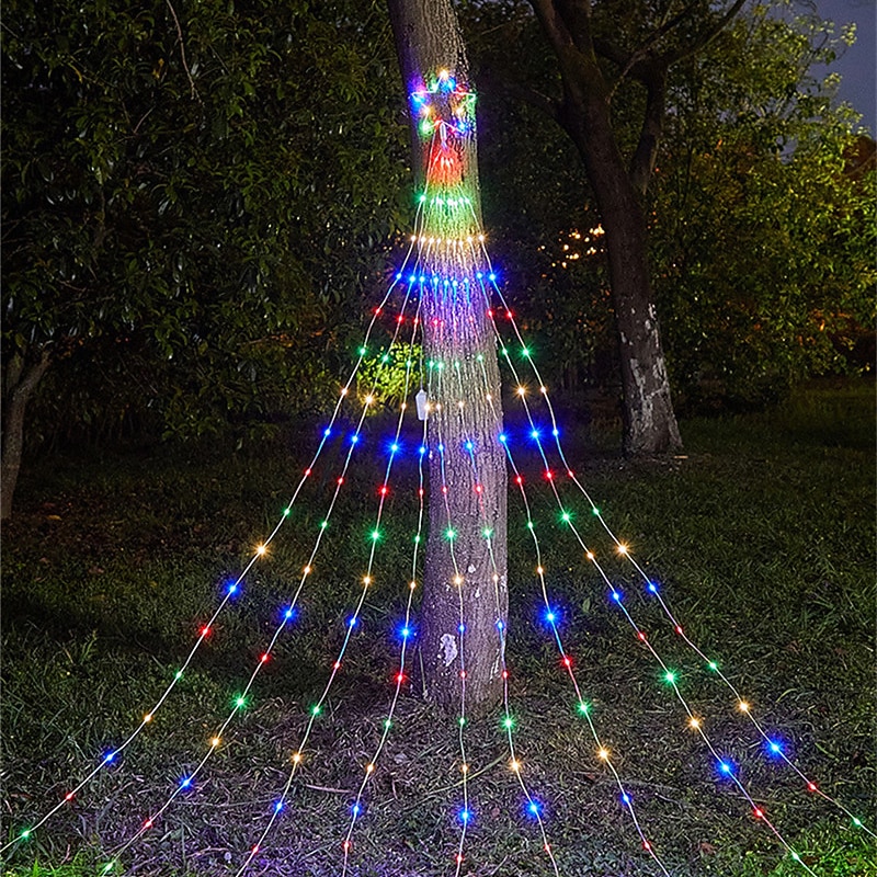 Christmas Star String Lights Outdoor Decorations 9X2M 180LED Waterfall Tree Fairy Lights with Top Star For Garland Yard Party Holiday Xmas Colorful Light AC220V EU Plug3