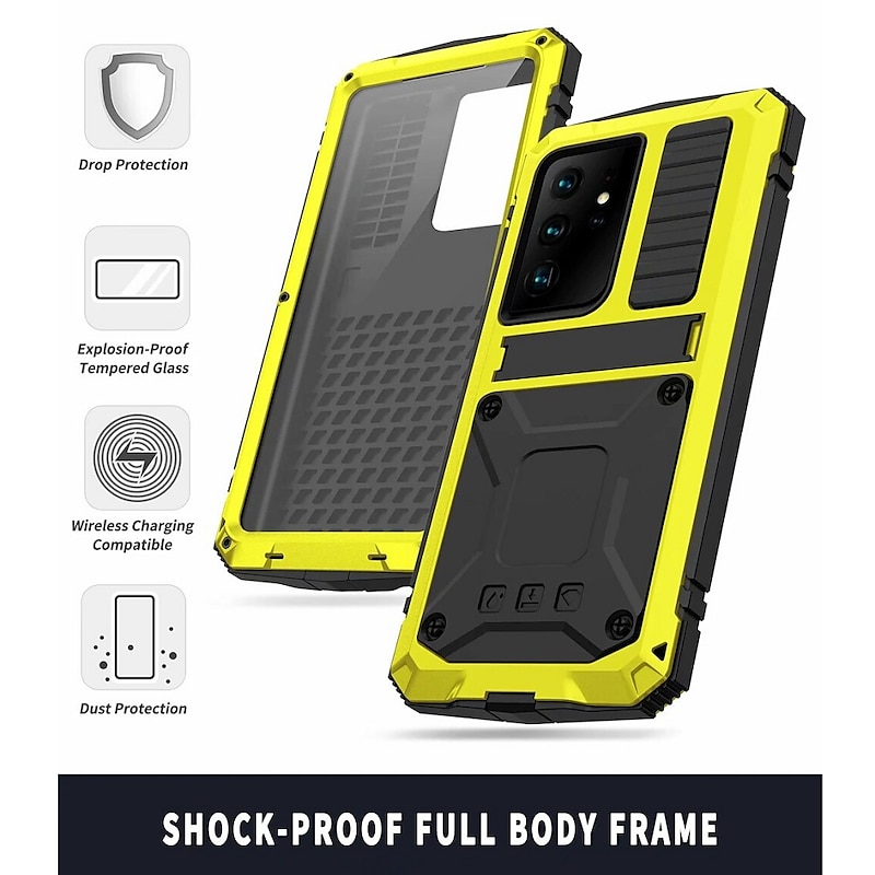Phone Case For Samsung Galaxy S25 S24 S23 S22 S21 FE S21 Ultra Plus S20 A32 Full Body Case with Stand Holder Dustproof Military Grade Protection Solid Colored Armor Tempered Glass Metal Aluminium4