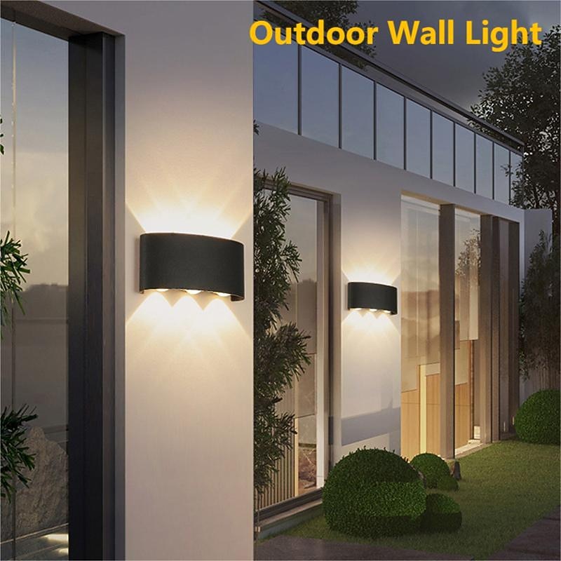 Outdoor/Indoor Wall Lamp IP65 Waterproof LED Aluminum, 6W 3000K Up and Down Warm White Lighting Outdoor Double-Head Curved Wall Light for Bedroom Living Room Stairs (Black/White)4