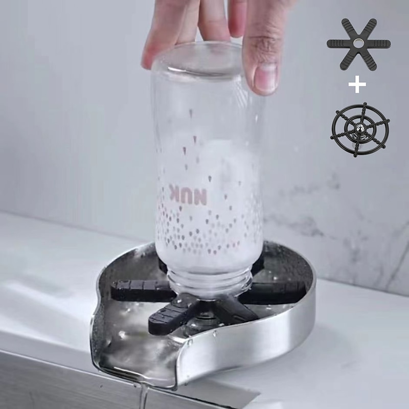 Glass Rinser For Kitchen Sink,Stainless Steel Cup Washer For Sink,Glass Washer for Sink,Cup Cleaner For Sink,Metal Washer,Kitchen Sink Accessories(Send 2 Kinds of Gaskets)