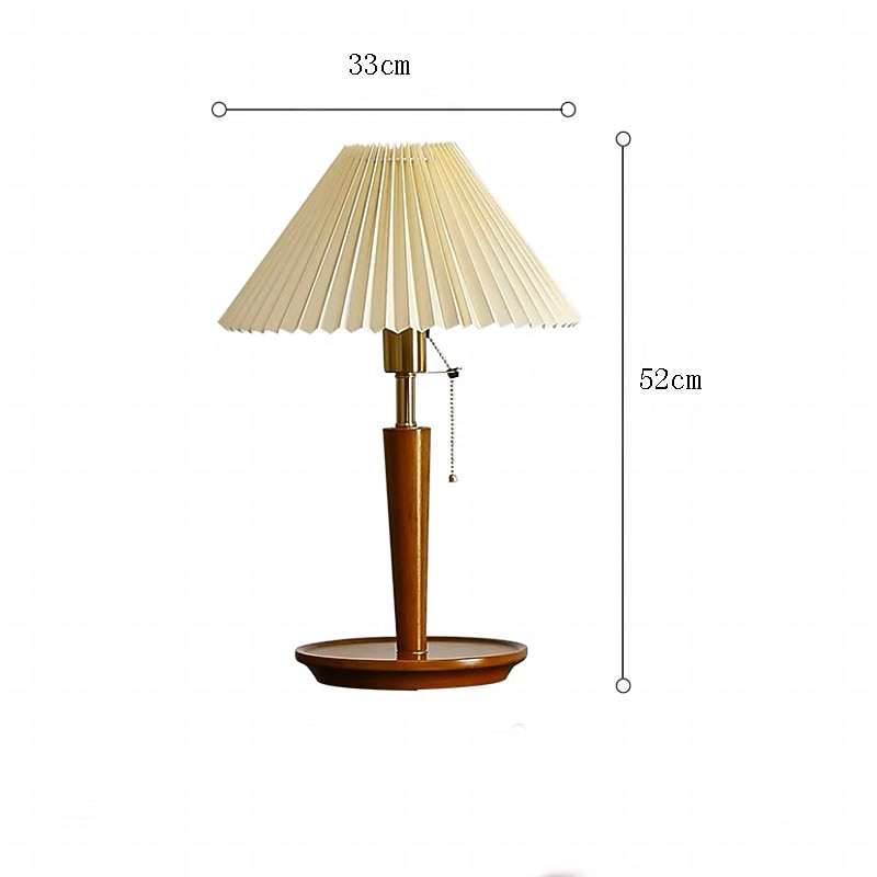 Table Lamp with Cloth Shade and Brass Lamp Head Living Room Bedroom, Pull Switch Table Lamp, Pull Switch Table Lamp, 5W Wood Bedside Nightstand Lamp 110-240V4