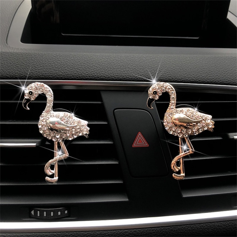 Car Air Freshener Alloy Diamond Air Outlet Flamingo Aroma Diffuser Car Interior Perfume Clip High End Auto Inter Accessories