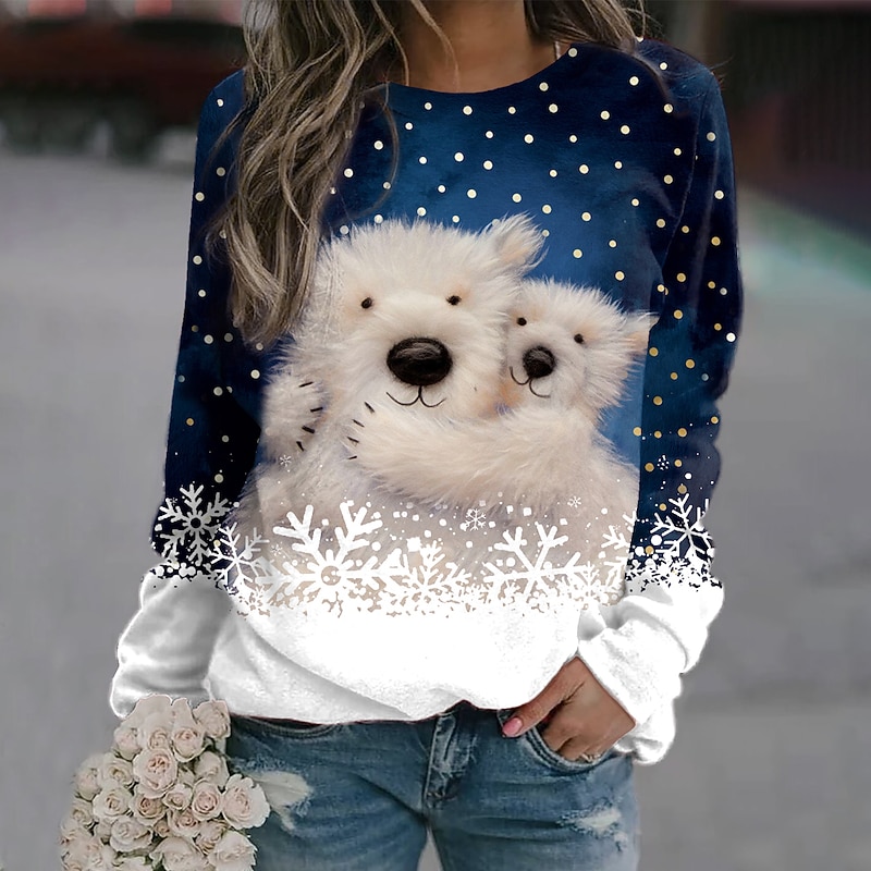 Women's Pullover Sweater Teal Winter Polar Bear Graphic Long Sleeve Crew Neck Holiday Festive Casual Comfort Fit Snowflake Pattern Plus Size2