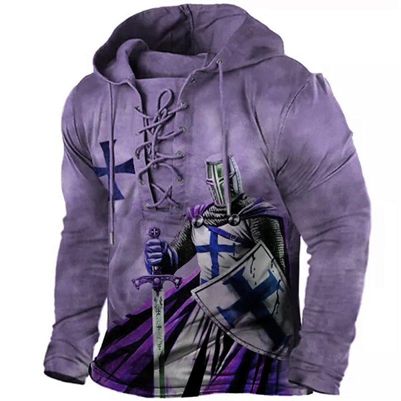 Men's Knights Templar Graphic Prints Hoodie Hoodies Sweatshirt Designer Casual Long Sleeve Hooded Sports & Outdoor Daily Sports Army Green Red Lace up Print Spring &  Fall Designer3