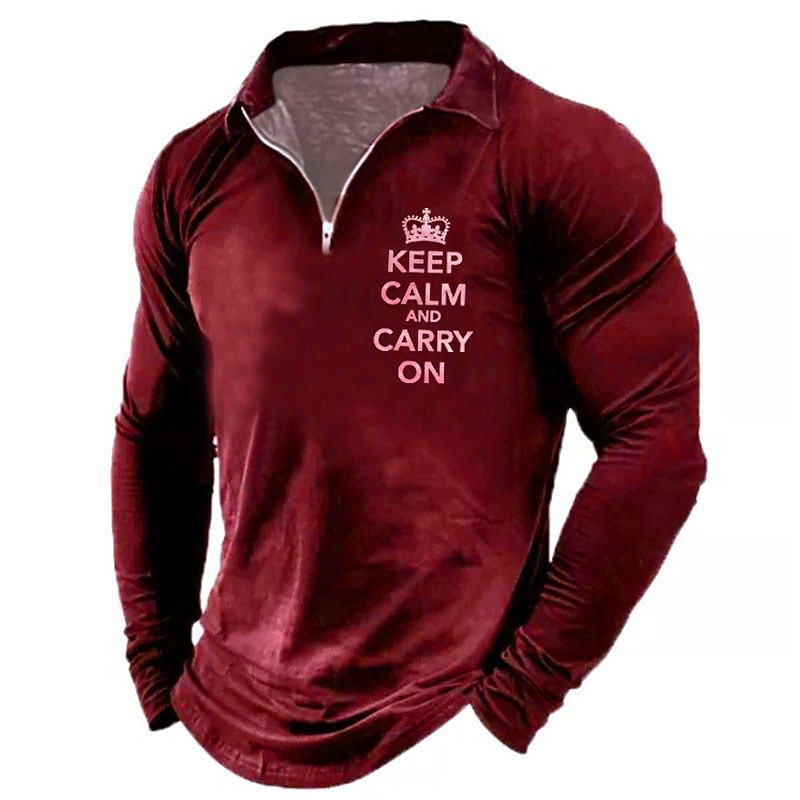 Men's Long Sleeve Graphic Tee "Keep Calm And Carry On" Quarter-Zip4