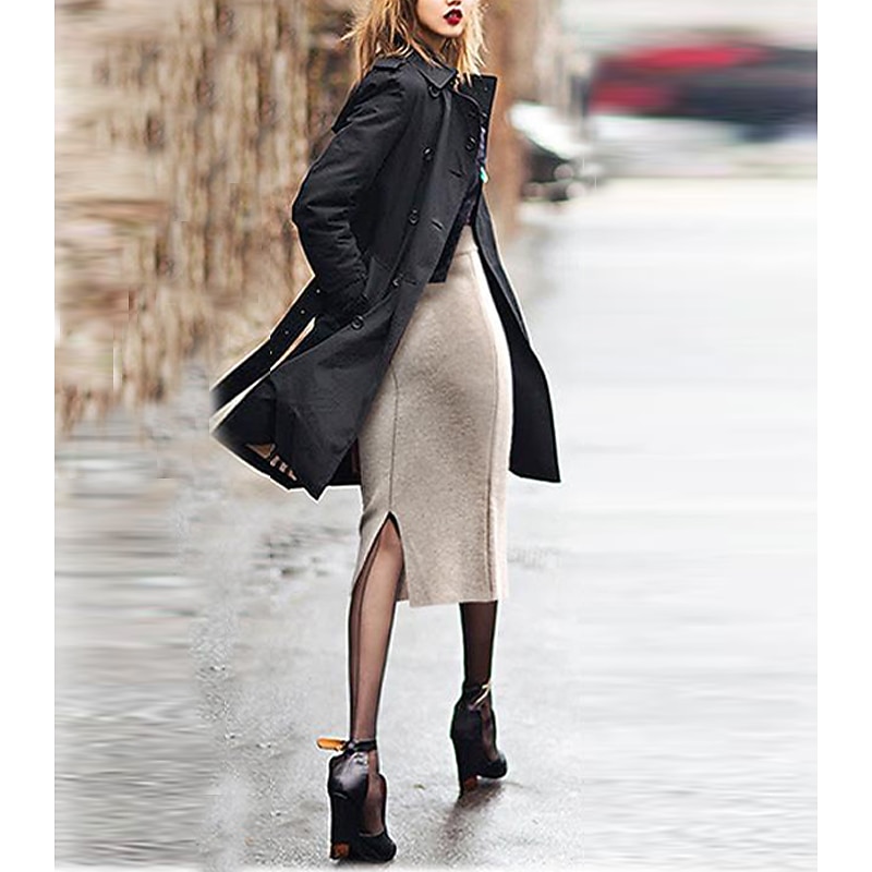 Women's Skirt Pencil Work Skirts Fashion Basic Casual Midi Skirts Solid Colored Split Knitting Office / Career Street caramel Black Wine khaki Autumn / Fall Woolen2