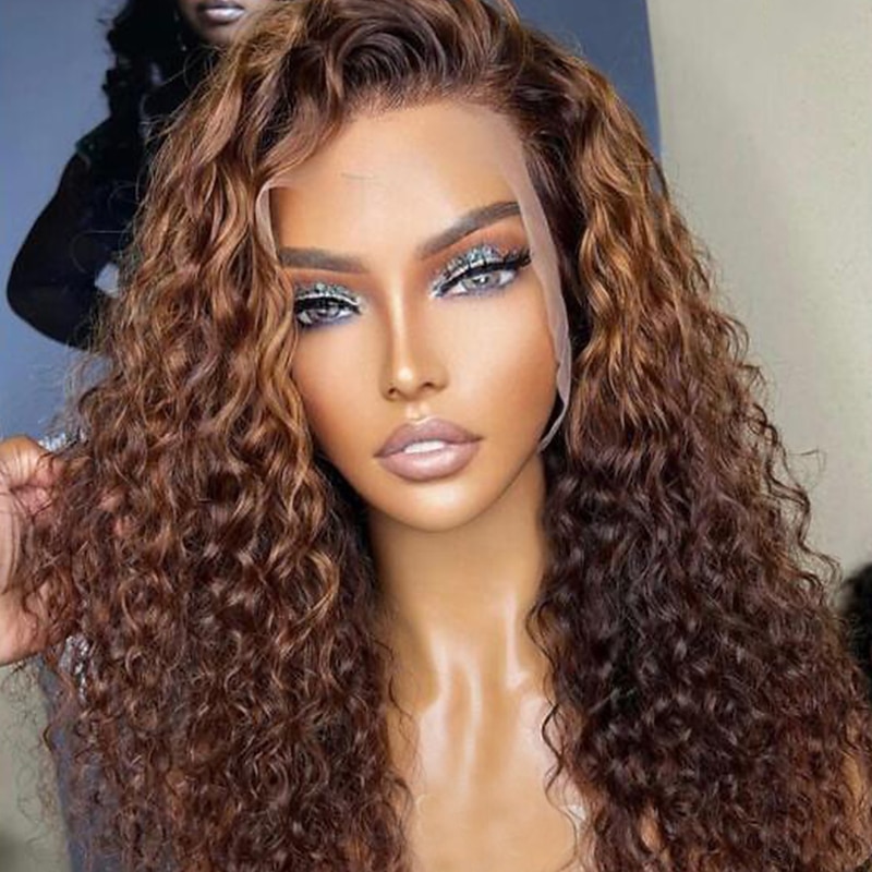 100% Virgin Hair Brazilian Lace Front Wig Pre-Plucked Brown Colored Curly Lace Front Human Hair Wig with Baby Hair For Women2