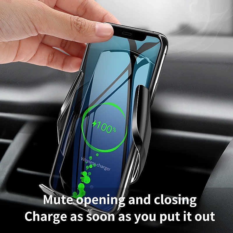 Q6 Wireless Car Charger Fast Charging Auto-Clamping Car Phone Holder Mount Car Air Vent Holder Compatible with iPhone 14/13/12/12ProMax/XS/XR/X/8/8 Samsung S22/S21 LG Huawei Google Pixel4