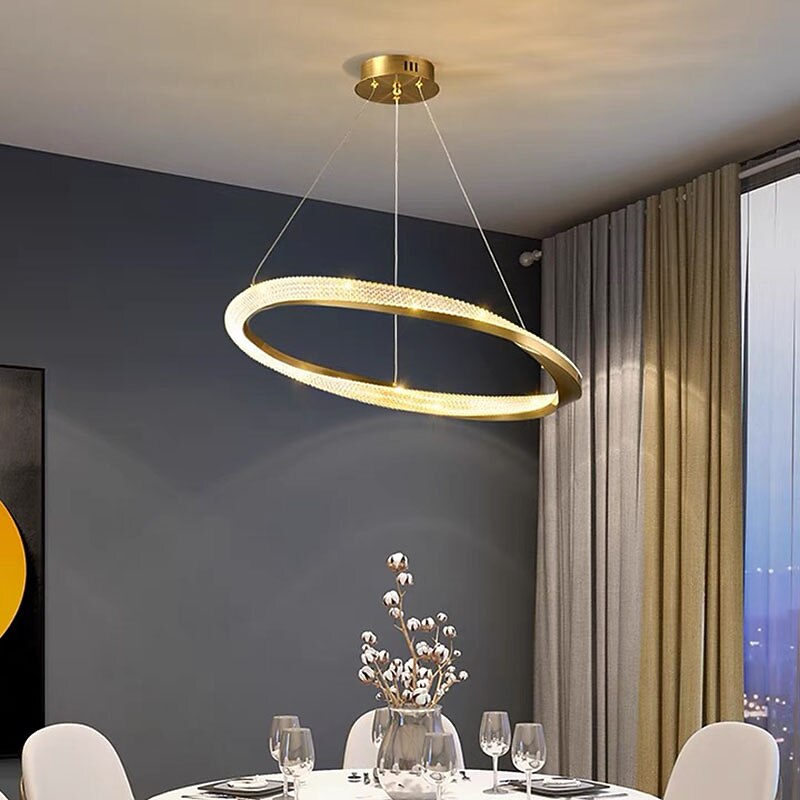 LED Pendant Light Circle Round Design, 60cm Modern Crystal Led Chandelier For Living Room Luxury Creative Design Gold Light Fixture Round Kitchen Island Hanging Lamps3