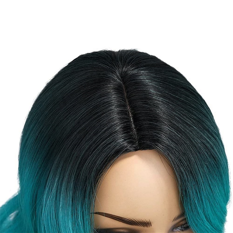 Ombre Bluish Green Wig Long Wavy Middle Part Wig Teal Blue Wig Heat Resistant Synthetic Hair Mermaid Wigs for Women Christmas Party Wigs3