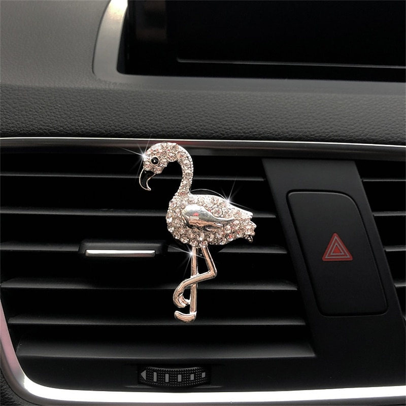 Car Air Freshener Alloy Diamond Air Outlet Flamingo Aroma Diffuser Car Interior Perfume Clip High End Auto Inter Accessories4