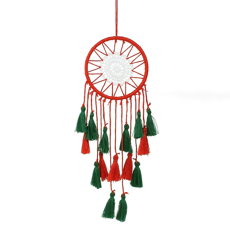 Christmas Dream Catcher Feather Hook Flower Christmas green  Christmas Red Wind Chime Gift Ornament Pendant Wall Hanging Home Garden Decor H:19cm/7.48inch4