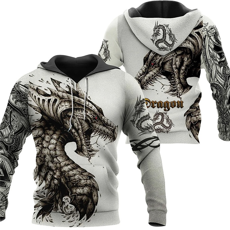 Men's Animal Dragon Graphic Prints Hoodie Hoodies Sweatshirt Streetwear Designer Long Sleeve Hooded Daily Sports White Print Spring &  Fall Designer