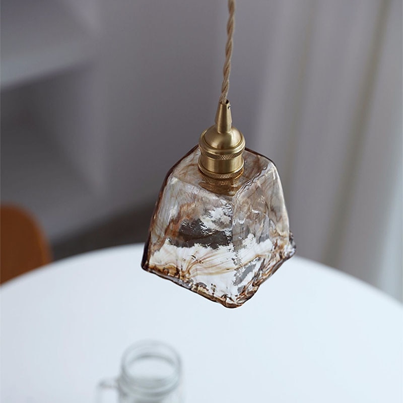 LED Island Light Pendant Light, Unique Mini Glass Pendant Light Japanese Style Amber Color Decorative Lighting Bedroom Living Room