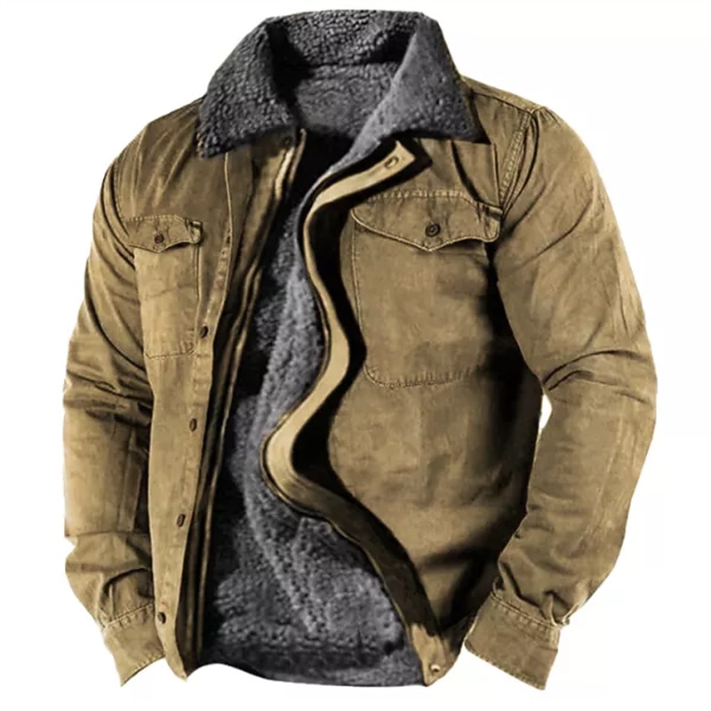 Men's Winter Coat Winter Jacket Work Jacket Daily Wear Vacation Durable Casual / Daily Pocket Spring Fall Solid / Plain Color Warm Ups Comfort Turndown Regular Brown Green khaki Jacket2