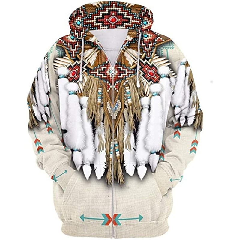 Men's Tribal Hoodie Hoodies Sweatshirt Vintage Ethnic Style Hooded Zipper section 1 Zipper 10 Designer