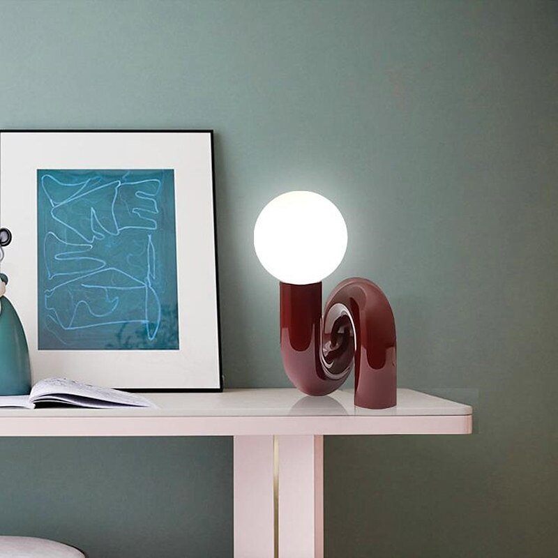 Table Lamp, Modern Simple Creative Glass Ball Bedroom Children's Room Designer Model Room Iron Soft-Fitting Model Room Resin Lamp2