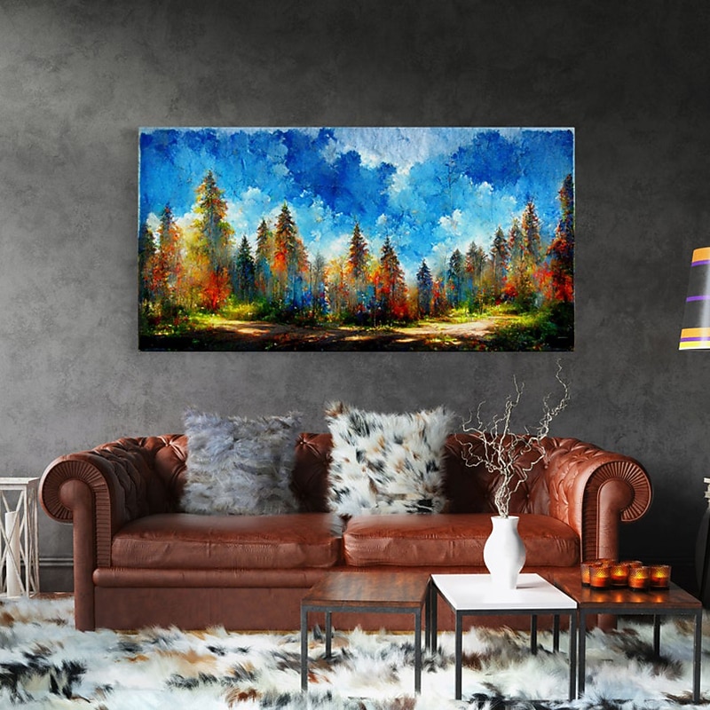 Handmade Oil Painting Canvas Wall Art Decoration Modern Colorful Mysterious Forest Landscape  for Home Decor Rolled Frameless Unstretched Painting