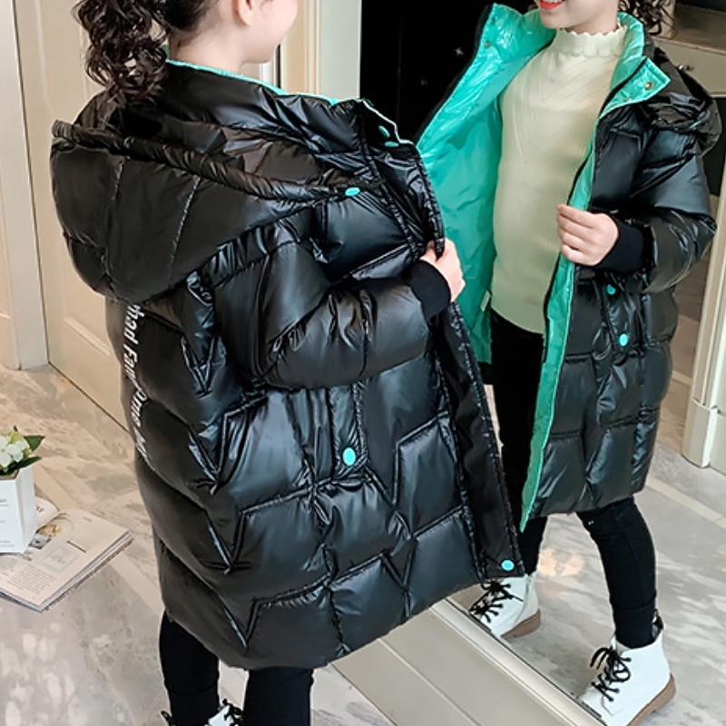 Kids Girls' Down Coat Letter Fashion School Coat Outerwear 4-12 Years Fall Biege Black3