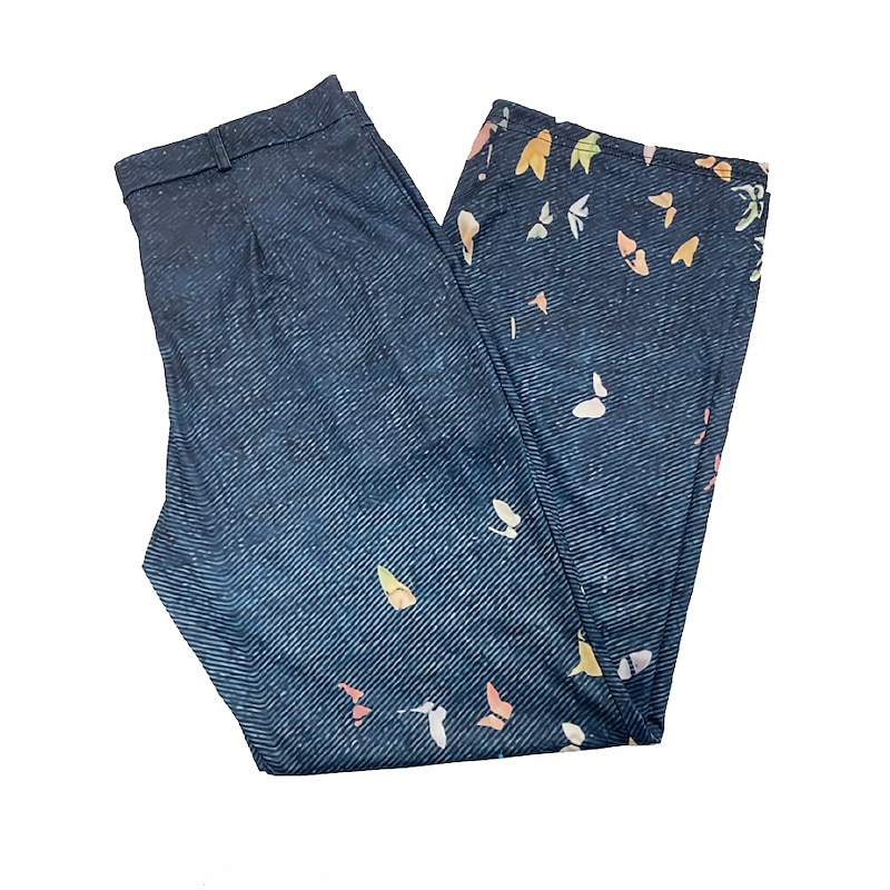 Women's Normal Jeans Flared Pants Bell Bottom 3D Print Full Length Mid Waist Flower / Floral Side Pockets Wide Leg Print Comfort High Elasticity Casual 1 2 14 16 Summer Spring &  Fall Loose Fit3