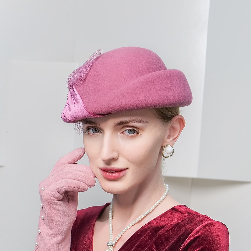 Vintage Style Elegant 100% Wool / Velvet Hats with Bowknot / Beading / Trim 1PC Casual / Holiday Headpiece4