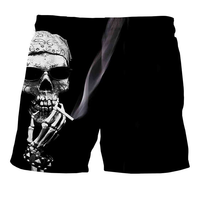 Men's Graphic Skull Print Swim Trunks Swim Shorts Board Shorts Mid Waist Streetwear Hawaiian Designer Casual Daily Holiday Drawstring with Mesh lining Elastic Waist Designer Clothing Apparel