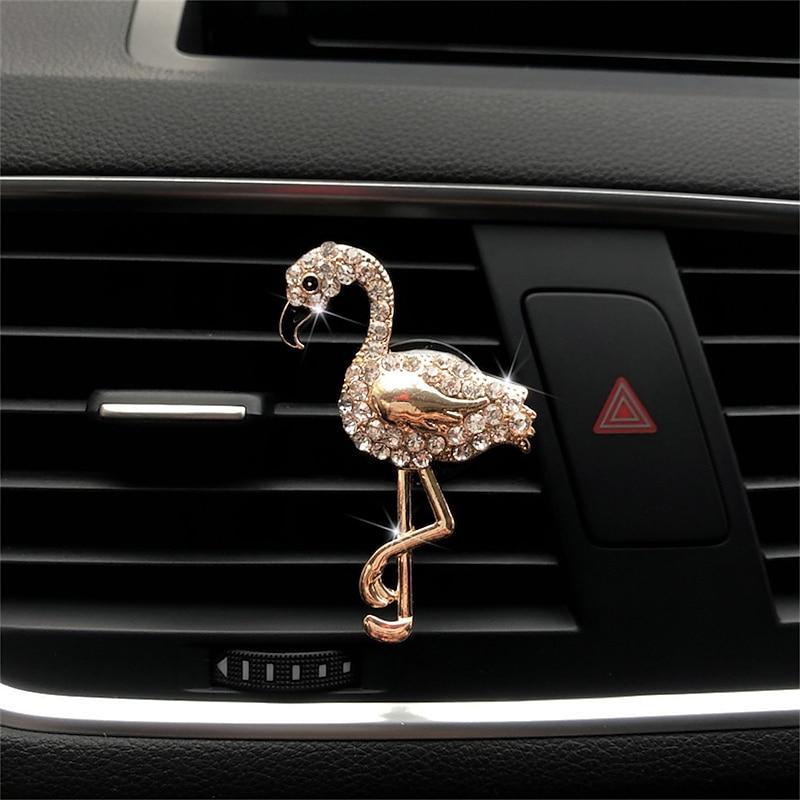Car Air Freshener Alloy Diamond Air Outlet Flamingo Aroma Diffuser Car Interior Perfume Clip High End Auto Inter Accessories3