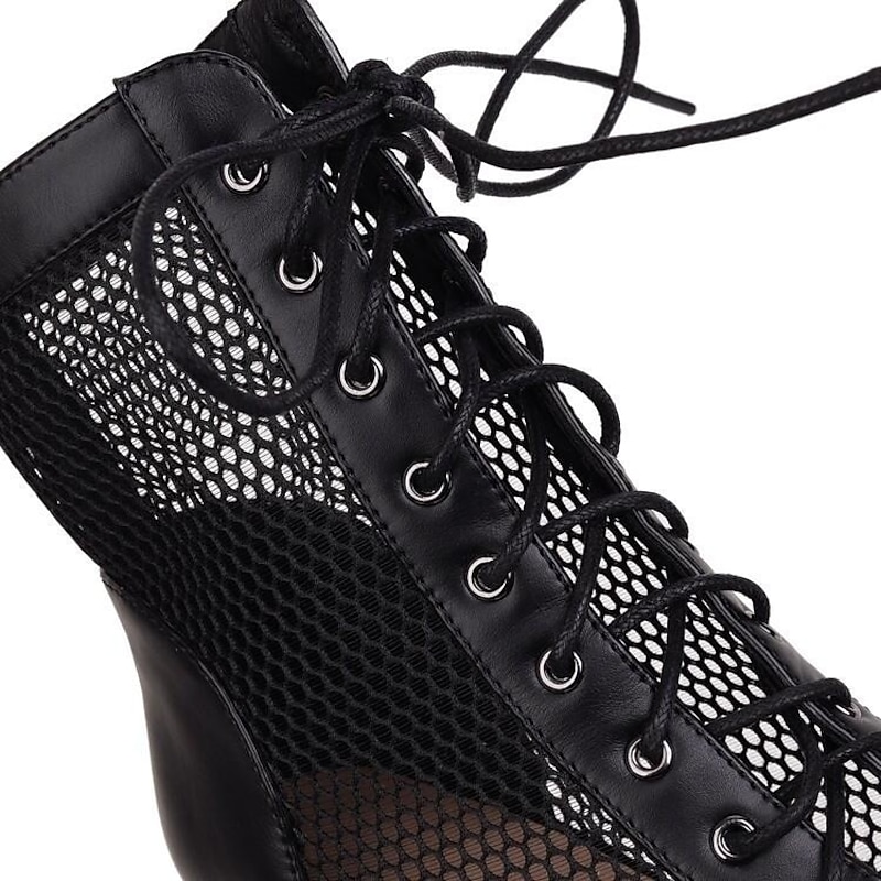 Women's Sexy Black Lace-Up Mesh Dance Boots with Peep-Toe Design - Ideal for Dance Parties and Performances4