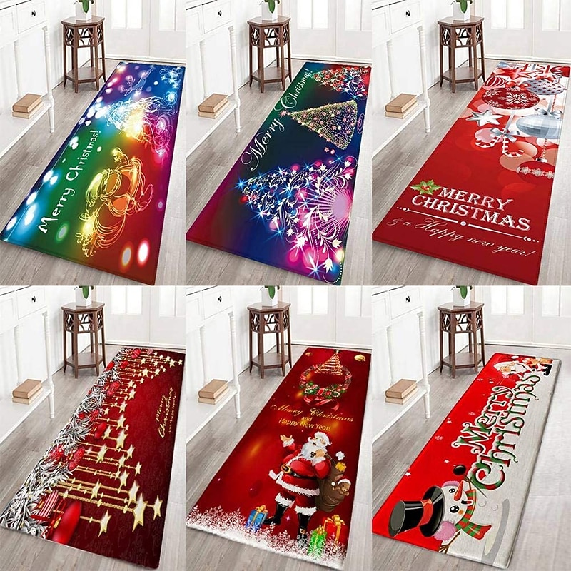 Christmas Flannel Floor Mat Runner Xmas Mat Bedroom Non-slip Fluffy Carpet
