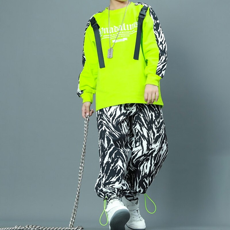 2 Pieces Kids Boys Sweatshirt & Sweatpants Set Clothing Set Outfit Letter Long Sleeve Patchwork Cotton Set Outdoor Fashion Cool Fall Winter 7-13 Years Green2