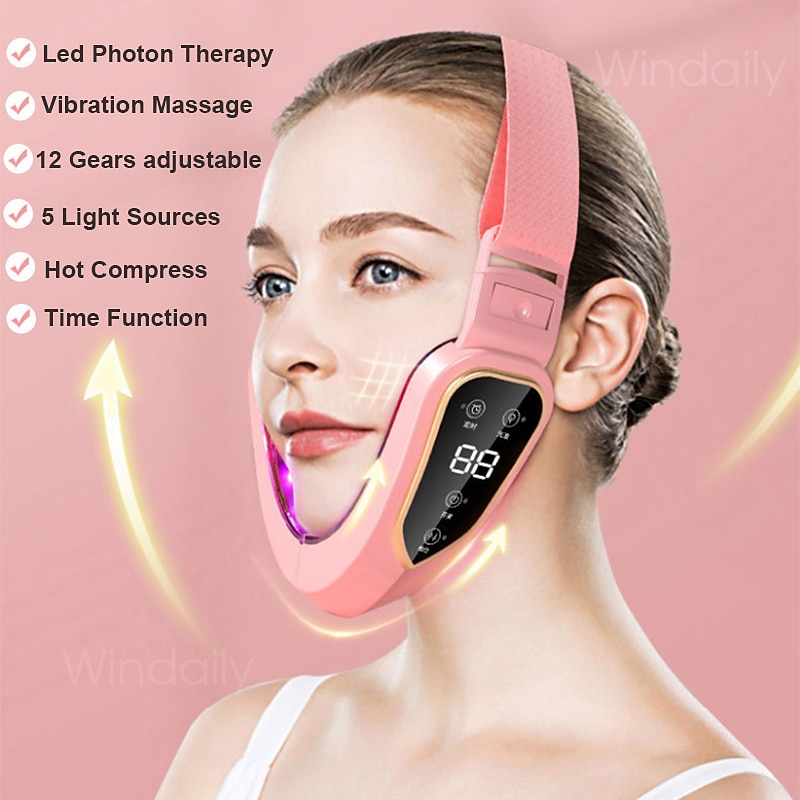 Facial Lifting Device LED Photon Therapy Facial Slimming Vibration Massager Double Chin V Face Shaped Cheek Lift Belt Machine2