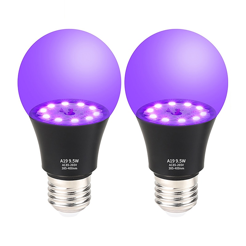 2PCS 1PC LED Black UV Halloween Purple Light Bulb 9.5W Black Bulb Replacement Up to 100W Black light UVA Level 385-400nm A19 Spooky Halloween Atmosphere3