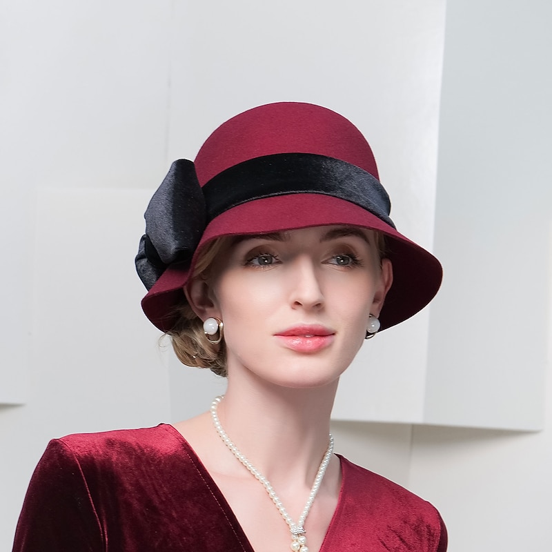 Elegant Vintage Inspired 100% Wool / Velvet Hats with Trim / Satin Bowknot 1PC Special Occasion / Holiday Headpiece2
