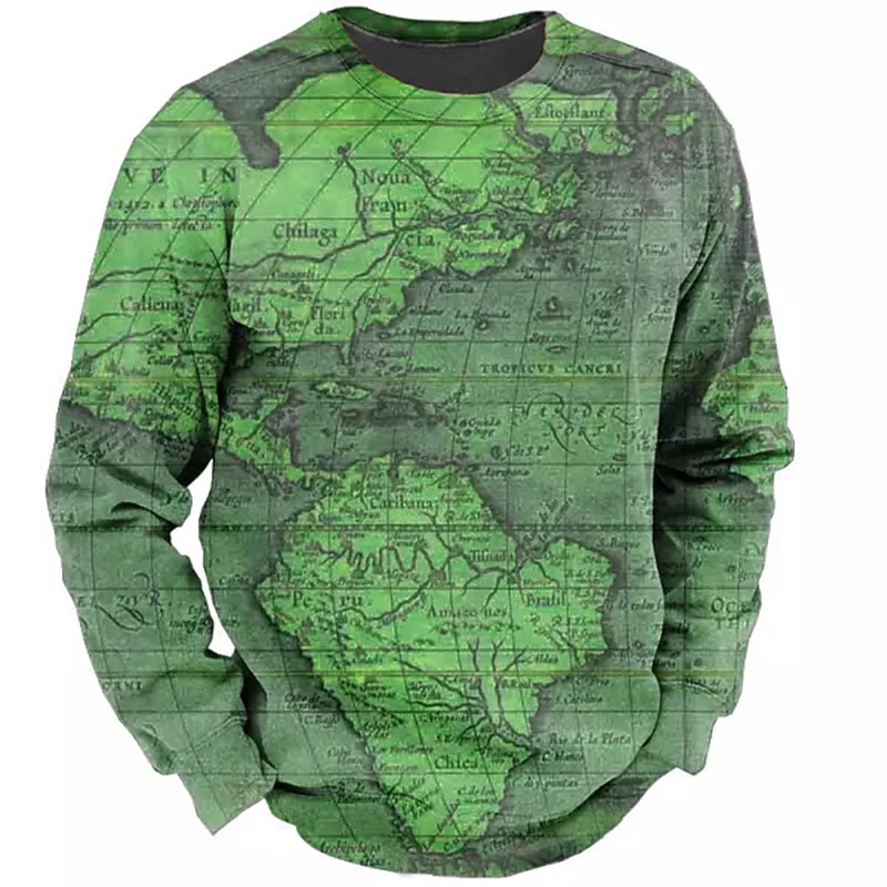 Men's Nautical Map Graphic Prints Sweatshirt Pullover Long Sleeve Sweatshirt Crew Neck Streetwear Designer Basic 3D Print Daily Sports Holiday Print Spring &  Fall4