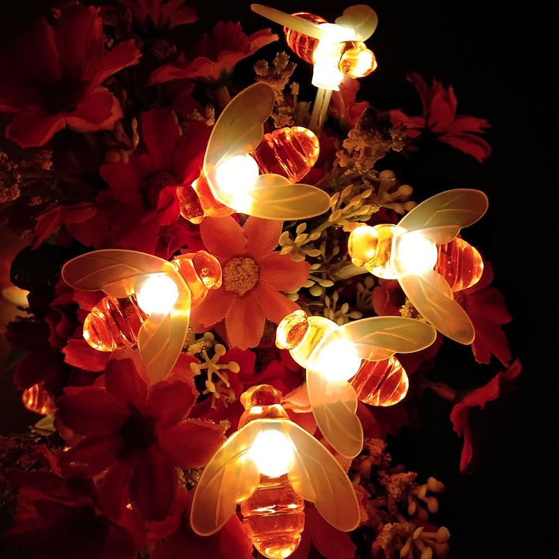 Solar Bee String Lights Outdoor Waterproof 12m-100LED 7m-50LED 6.5m-30LED 8 Modes Lighting Garden Decor Lights Christmas Party Holiday Garden Tree Patio Decoration4