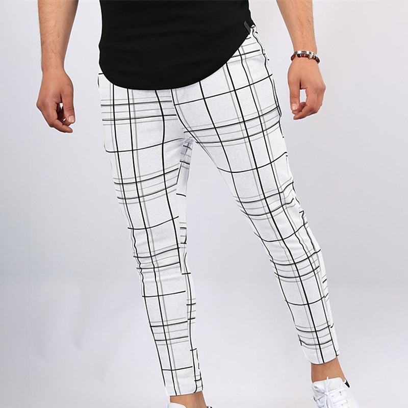 Men's Trousers Chinos Jogger Pants Pocket Grid / Plaid Breathable Soft Casual Daily Fashion Streetwear Black White Micro-elastic4