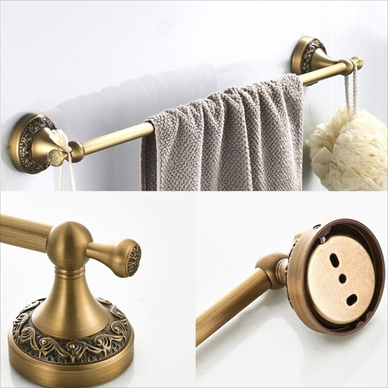 Golden Brushed Brass Towel Holder Bathroom Accessory Towel Ring/Toilet Paper Holder/Robe Hook Antique Brass Bathroom Single Rod Wall Mounted Carved Design3