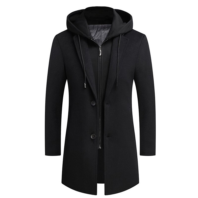 Men's Winter Coat Wool Coat Overcoat Daily Wear Going out Winter Wool Thermal Warm Washable Outerwear Clothing Apparel Fashion Warm Ups Solid Colored Detachable Hood Hooded Single Breasted4