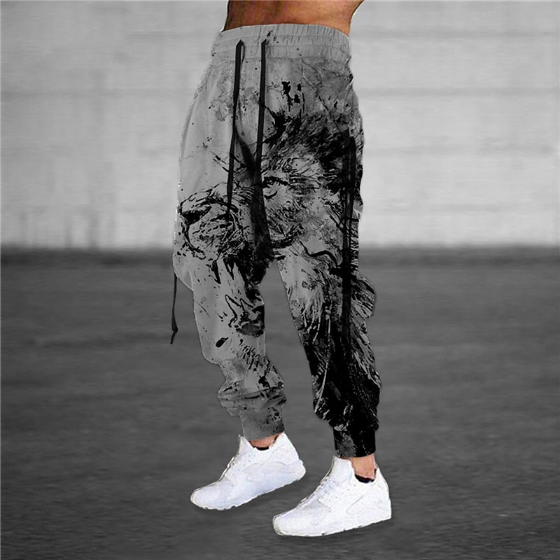 Christmas Joggers Painting Ribbon Lion Mens Graphic Pants | Casual Daily Grey Cotton Blend | Graffiti | Sweatpants Trousers Drawstring Elastic Waist Prints Comfort Breathable Sports Outdoor3