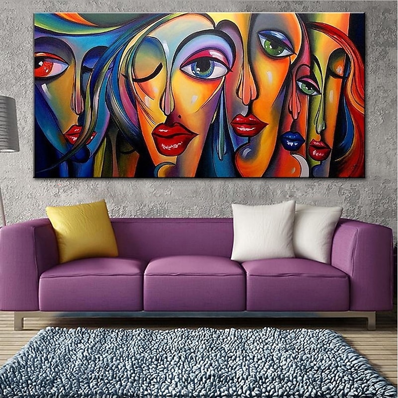 Oil Painting Hand Painted Horizontal People Pop Art Modern Rolled Canvas (No Frame)