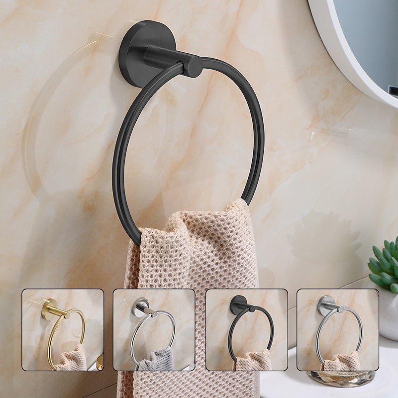 Towel Ring for Bathroom,Stainless Steel Hand Towel Holder Modern Circle Towel Hanger Round Towel Rack Wall Mounted(Black/Chrome/Golden/Brushed Nickel)2