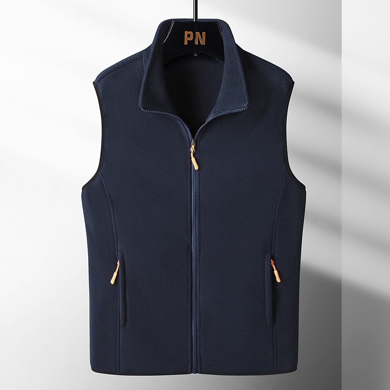 Men's Fleece Vest Polar Fleece Gilet Daily Wear Going out Festival Sport Basic Fall & Winter Zipper Pocket Polyester Warm Solid Colored Zipper Standing Collar Regular Fit Light Blue Black Dark Navy3