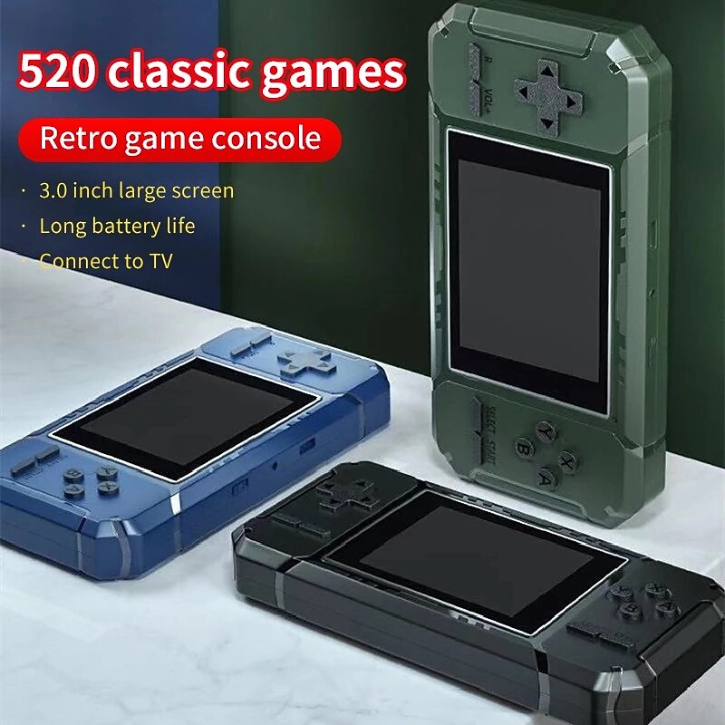 Handheld Retro Game Console,Retro Portable Mini Handheld Game Console 8-Bit 3.0 Inch Color LCD Game Player Built-in 520 Games