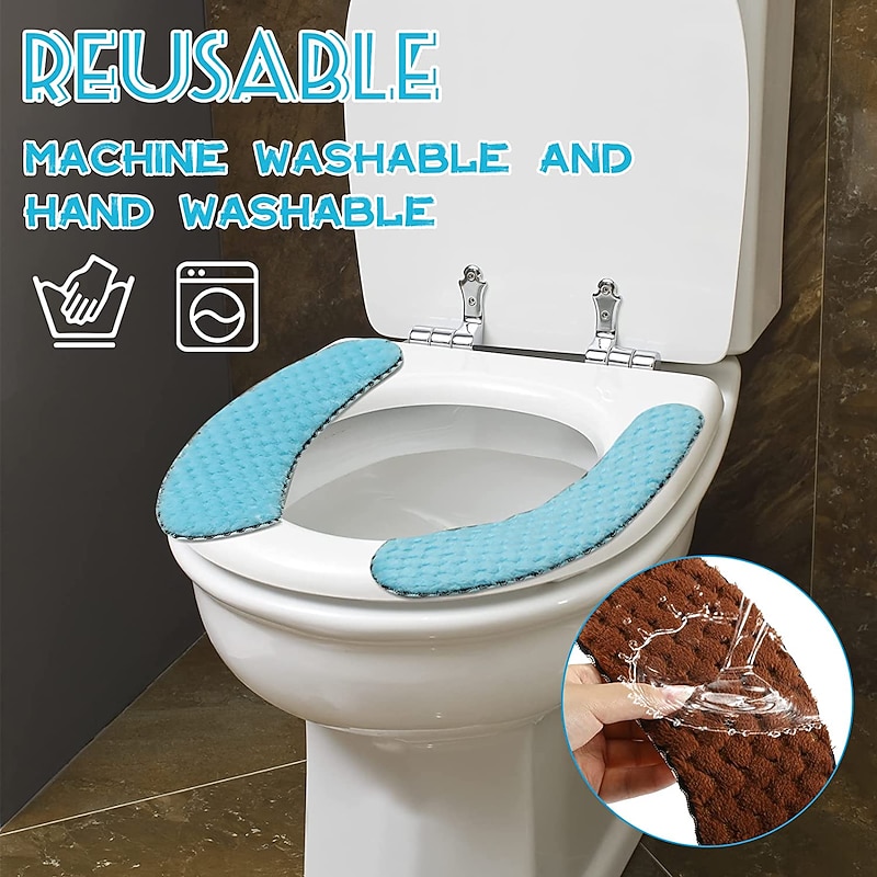Thick Padded Toilet Seat Cover Mat Warm Plush Toilet Seat Cushion Non Slip Soft Toilet Cushion Washable Toilet Seat Warmer Mat with Self Adhesive Tape for Toilet Bathroom