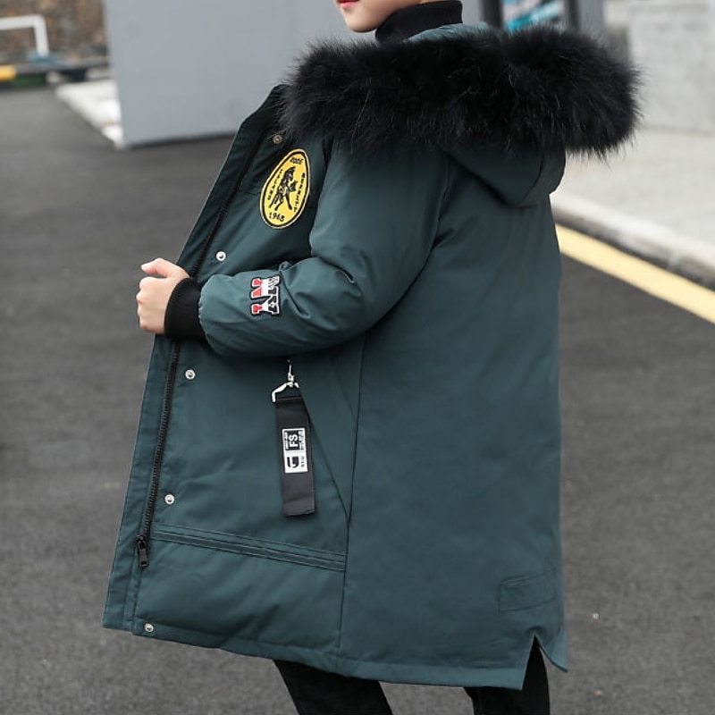 Kids Boys' Down Coat Puffer Jacket Outerwear Letter Long Sleeve Coat School Cool Adorable Black Green Fall Winter 7-13 Years4